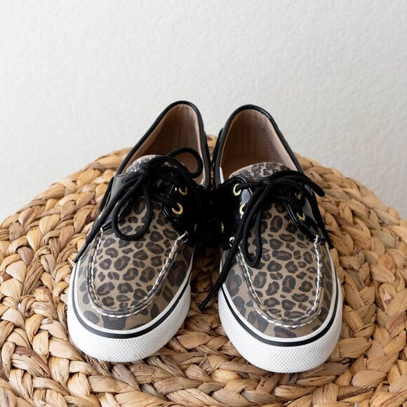 SPERRY BISCAYNE TOPSIDERS SZ 7 LEOPARD BLACK PATENT TOPSIDER FLAT LOAFER LACE UP - Picture 3 of 7